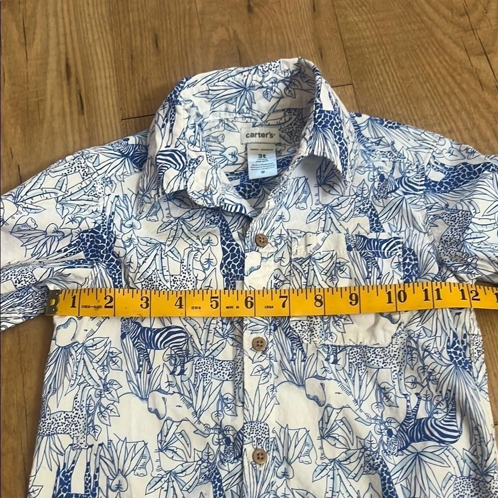 Carter's Blue and White Button Down Jungle Print
